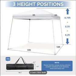  Pop Up Canopy Tent 8x8ft, Portable Gazebo with Slant Legs for Camping, Patio and Outdoor Events (Includes Carry Bag)