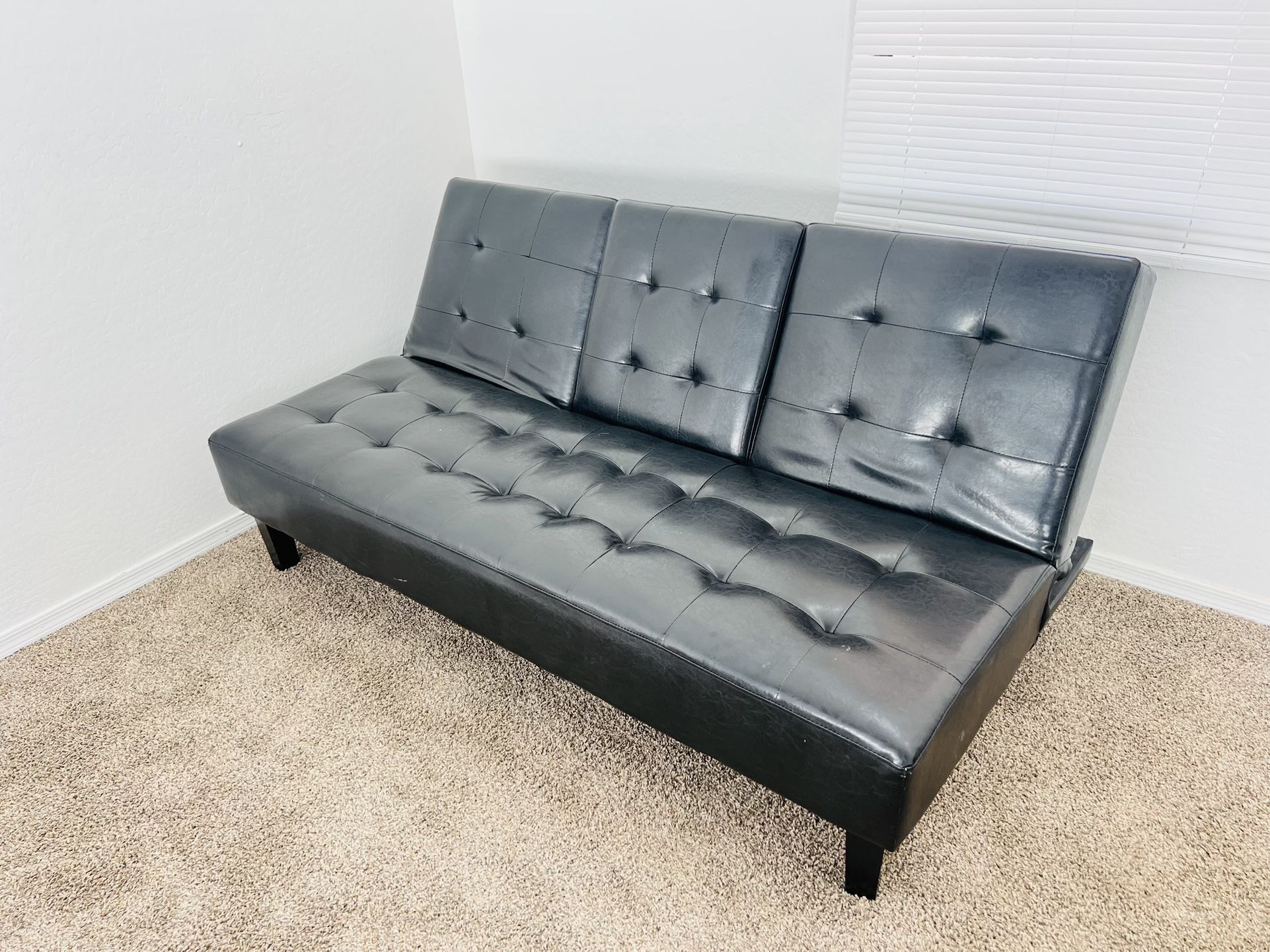 Black Leather Futon (free DELIVERY)