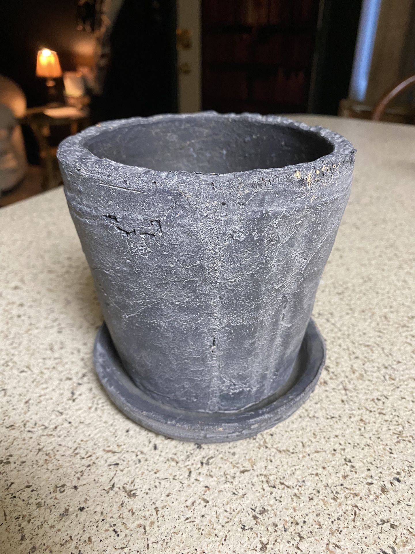 Super Cute Gray Cement Ceramic Plant Pot W/Drainage Hole