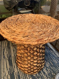  “”AVAILABLE “”Side Table Mushroom Style In Natural Fiber  Water Hyacinth Hand Made. Reduced