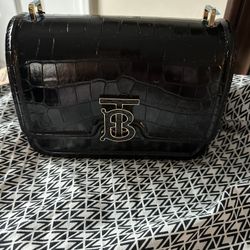 Burberry TB Croc Embossed Shoulder Bag 