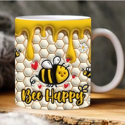3D Beeing Happy Inflated Mug 3D Honeycomb Puffy Mug 3D Daisy Puff Mug