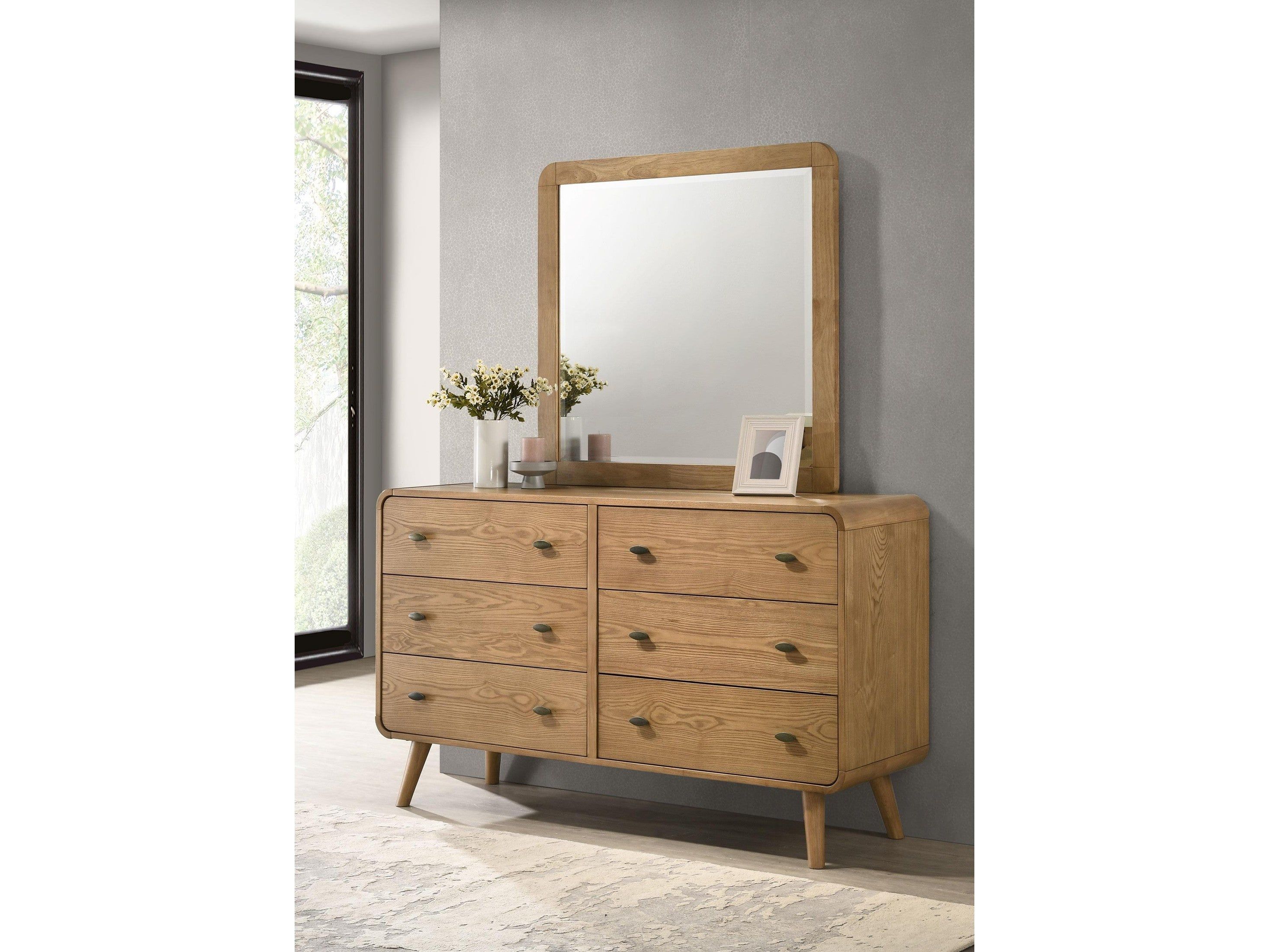 Robyn Light Ash 6-drawer Bedroom Dresser and Mirror