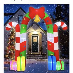 BLOWOUT FUN Christmas Inflatables,10FT Giant Candy Archway with Gifts Bow Bell,Blow-up Xmas Decoration with Built-in LED Lights & Blower for Indoor Ou