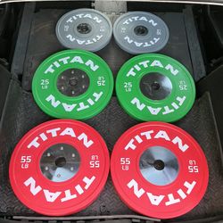 180lbs Titan Elite Color Competition Olympic 2" Bumper Weight Plates weights plate 55lb 25lb 10lb Fitness weightlifting 