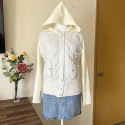 Y2K White Quilted Windbreaker Hoodie