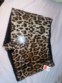 Leopard Print Sequin Shorts Size L