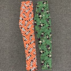 Two pair LulaRoe Minnie Mouse leggings one size fits small to medium (sizes 2, 3, 4, 5, 6, 7, 8, 9, 10) - very soft and very gently used