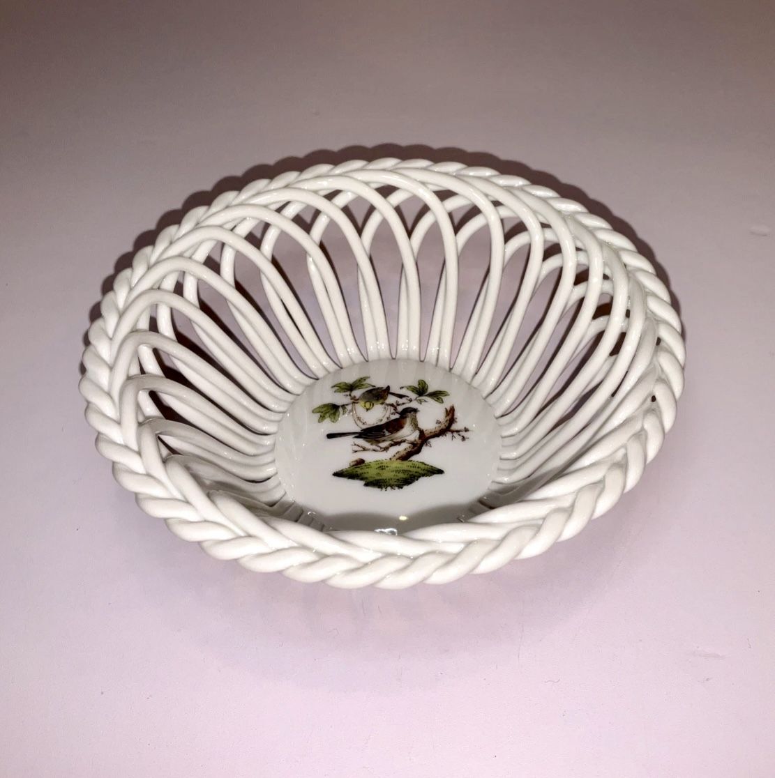 Vintage Herend Hungary "Rothschild Bird" Hand Painted Ceramic Basket/Dish