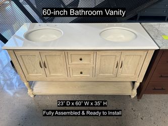 60" Bathroom Vanity with Engineered White Countertop & Solid Wood & Plywood Cabinet  # 3515