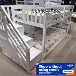 Twin Twin White Bunkbed With Ortho Mattress 