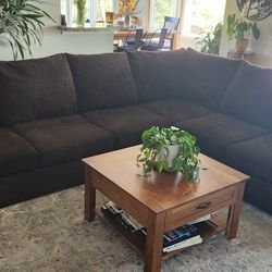 Brown Corduroy L Shaped Sectional Couch