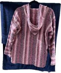 Pink Striped Knit Hooded Sweater