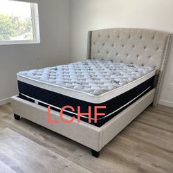 New Gray Bed Frame With Mattress 