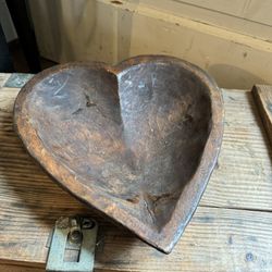 Wood Carved Heart Bowl