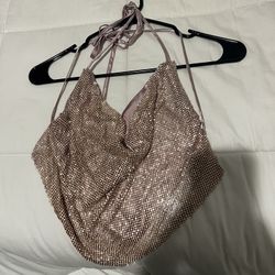 Sparkly pink and silver halter top