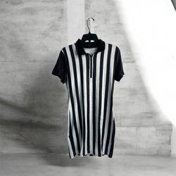 Women’s Black and White Striped Referee Dress Size L