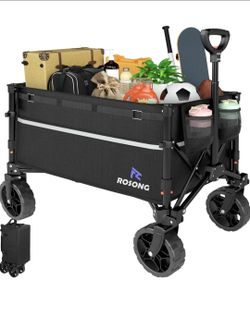 Collapsible Wagon Cart with Wheels Foldable - Folding Utility Heavy Duty Wagons Carts for Grocery Sports Garden Shopping Camping Wheelbarrows (Black,