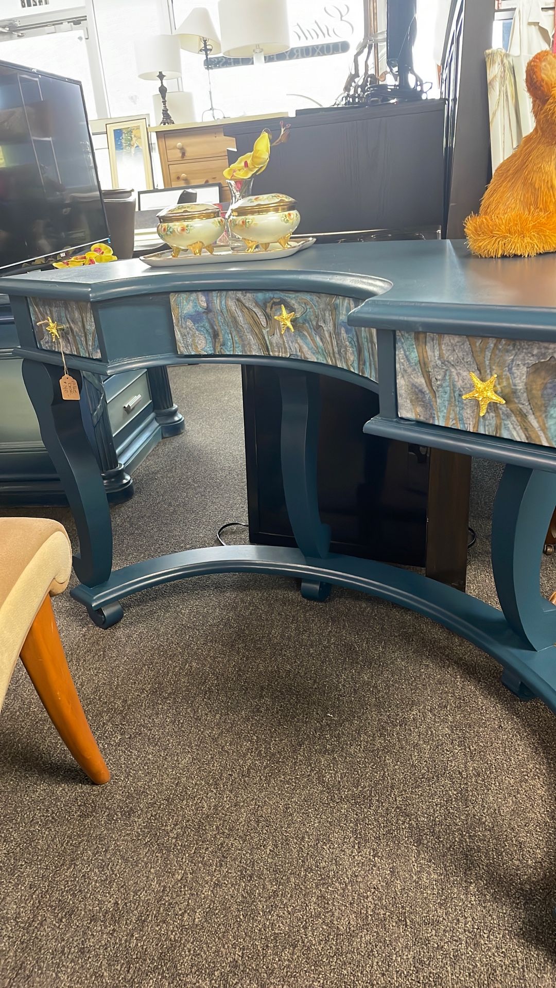 Hand Refinished By Local Artist. Coastal Table/desk