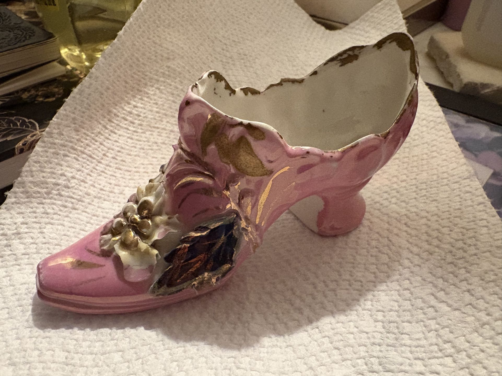 Antique Victorian Iridescent Porcelain Floral Shoe/boot 