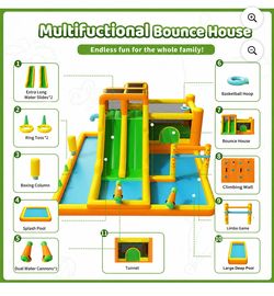 NEW Inflatable Bounce House Water Park with Water Slide & Blower – 16’ x 16’
