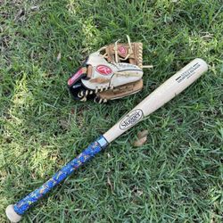 Louisville Slugger 26 Inch Baseball Bat With Lizard Skins Grip Andd Rawlings Sure Catch 10.5 Inch Glove