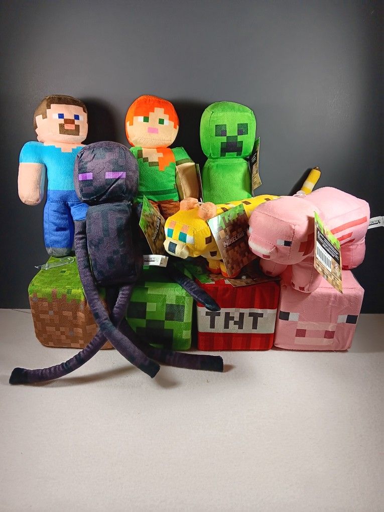 Minecraft Set of 10 Plush 8-14" Stuffed Animal Toys Dolls Mojang Jinx Video Game