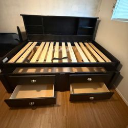 Trundle Bed/day Bed Twin Size With Shelves Drawers $100!!