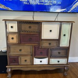 Vintage Painted Accent Cabinet With Drawers Solid Wood
