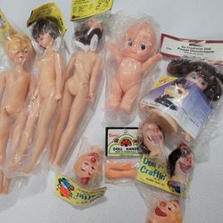 Lot Of New Vintage Plastic Dolls and Doll Heads for Crafts Dollmaking