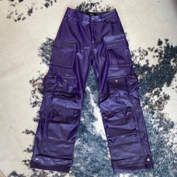 AKIRA Faux Leather Purple Cargo Pants