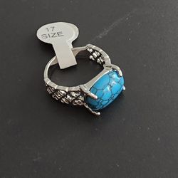 BLUE HOWLITE POLISHED CABECHON NEW SIZE 7 RING