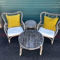 Set Of Ikea "Mastholmen" Rattan Boho Patio Chairs And Tables 