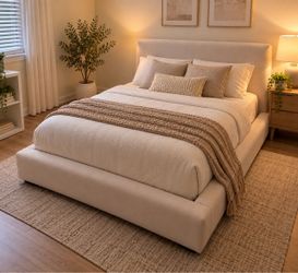 Cream Upholstered Platform Bed Frame