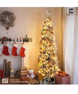 7.5 ft. Pre-Lit LED Flocked Slim Pencil Tree Artificial Christmas Tree