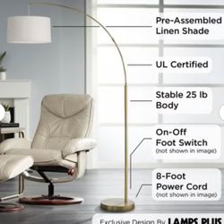 Lamps Plus Gold Arc Floor Lamp with White Linen Shade
