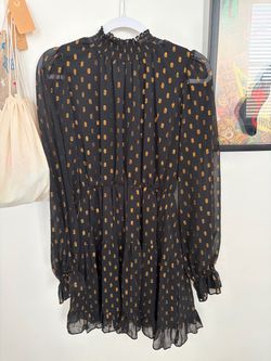 Black Chiffon Mini Dress with Gold Foil Print