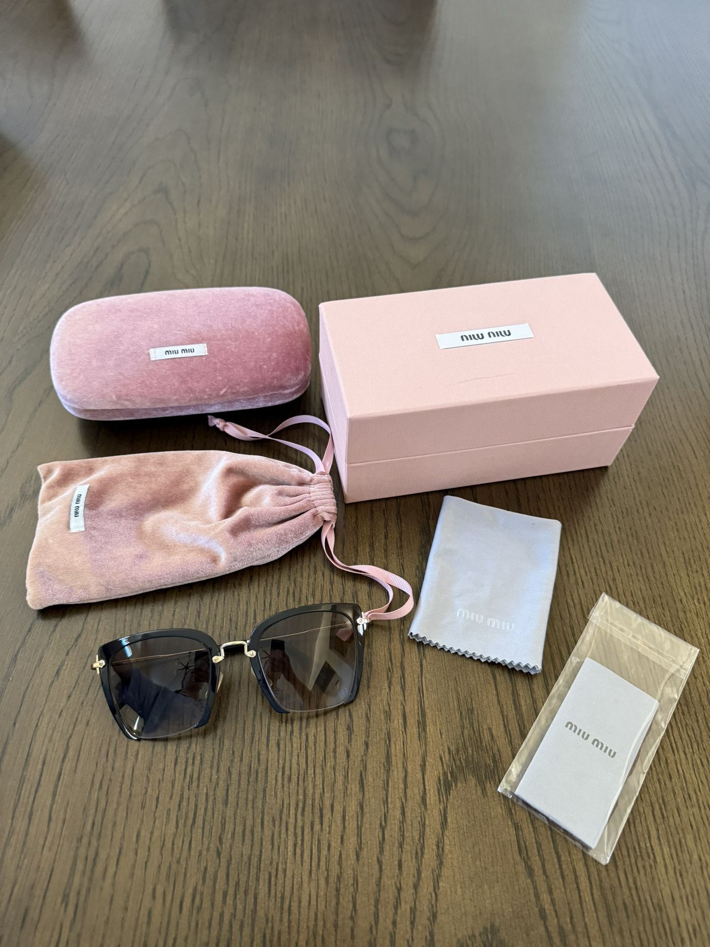 Miu Miu Oversized Square Sunglasses (Black & Gold) with Pink Case