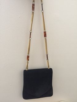 Nice suede after five purse with heavy gold chain