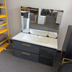 Brand New Black Or White Floating Bathroom  Vanity With Sink & Medicine Cabinet