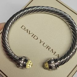 David Yurman Cable Bangle Cuff Lemon Topaz & Diamonds VVS2 ROUND CUT 