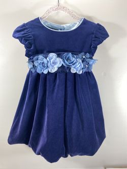 Girls Blue Velvet Dress Set 