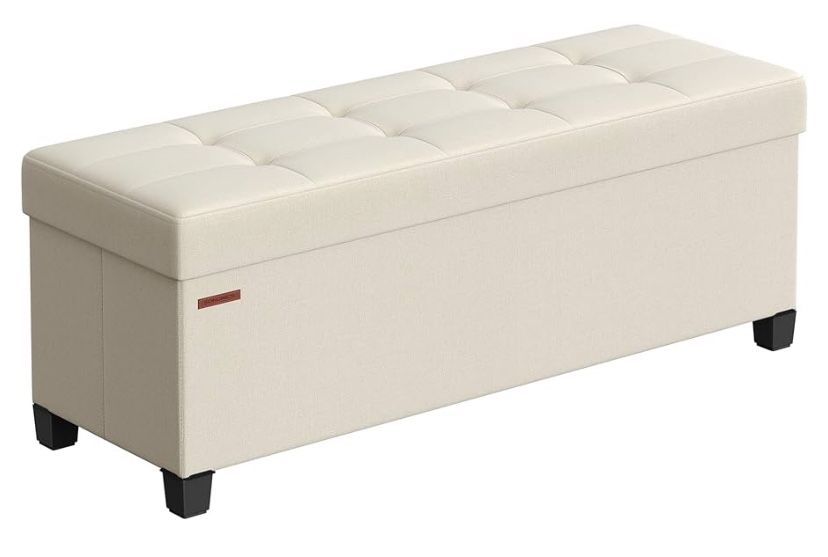 SONGMICS 15x43x15.7” Cream White Storage Ottoman Bench