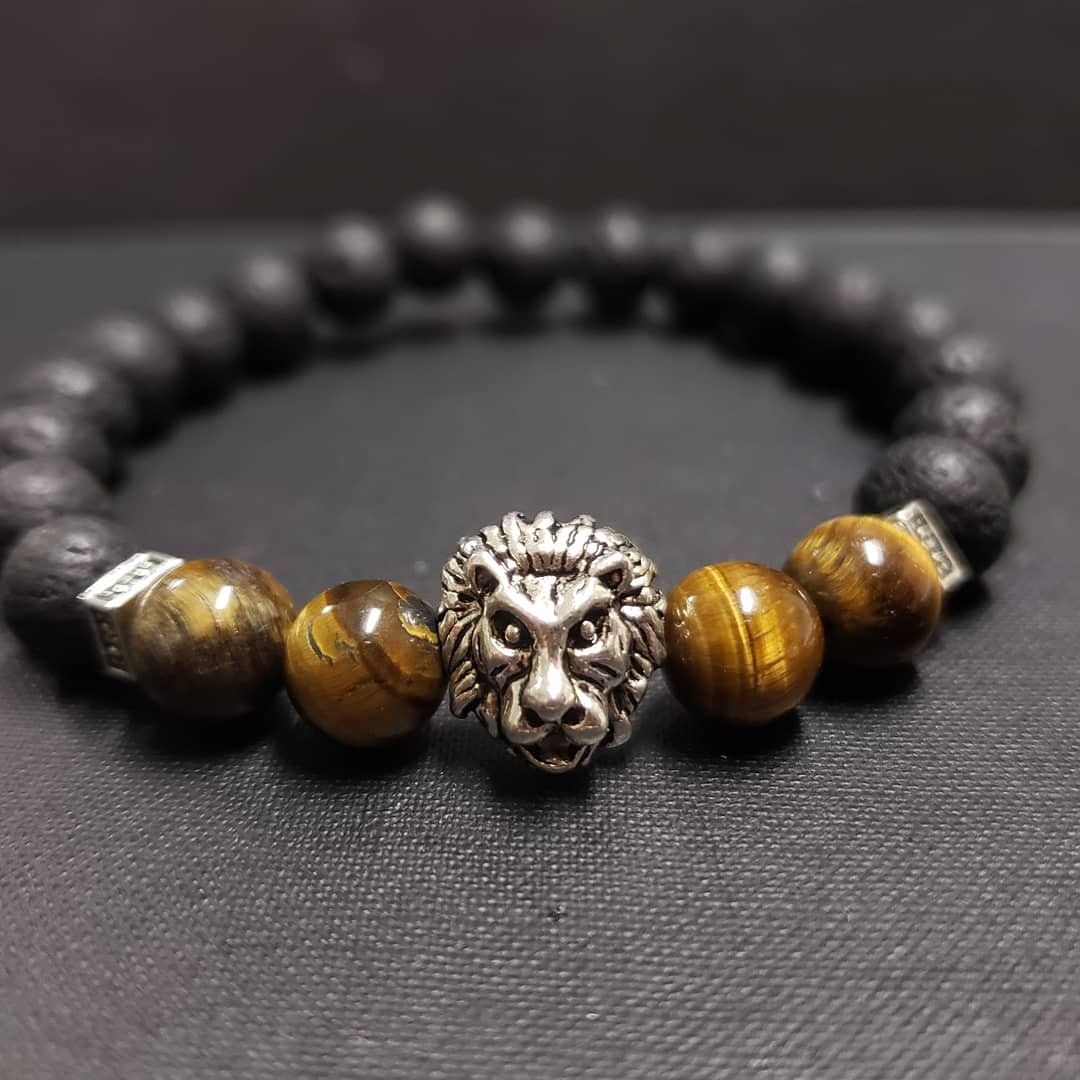 **.NATURAL STONE - Lion Tiger Eye Lava Rock Oil Essential Bracelet (healing, calm emotions, remove negative energy, decision & $$$ making )