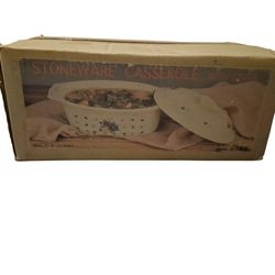 PMC Brand Stoneware Casserole With Cover.  "Provincial Bouquet" Brand New Sealed