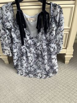 Loft Chiffon Blue Floral Cold Shoulder Blouse