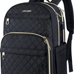 KROSER Laptop Backpack 15.6 Inch Stylish Daypack with USB Charging Port, Water-repellent Nylon Backpack Backpack for Travel/Business/Women/Black