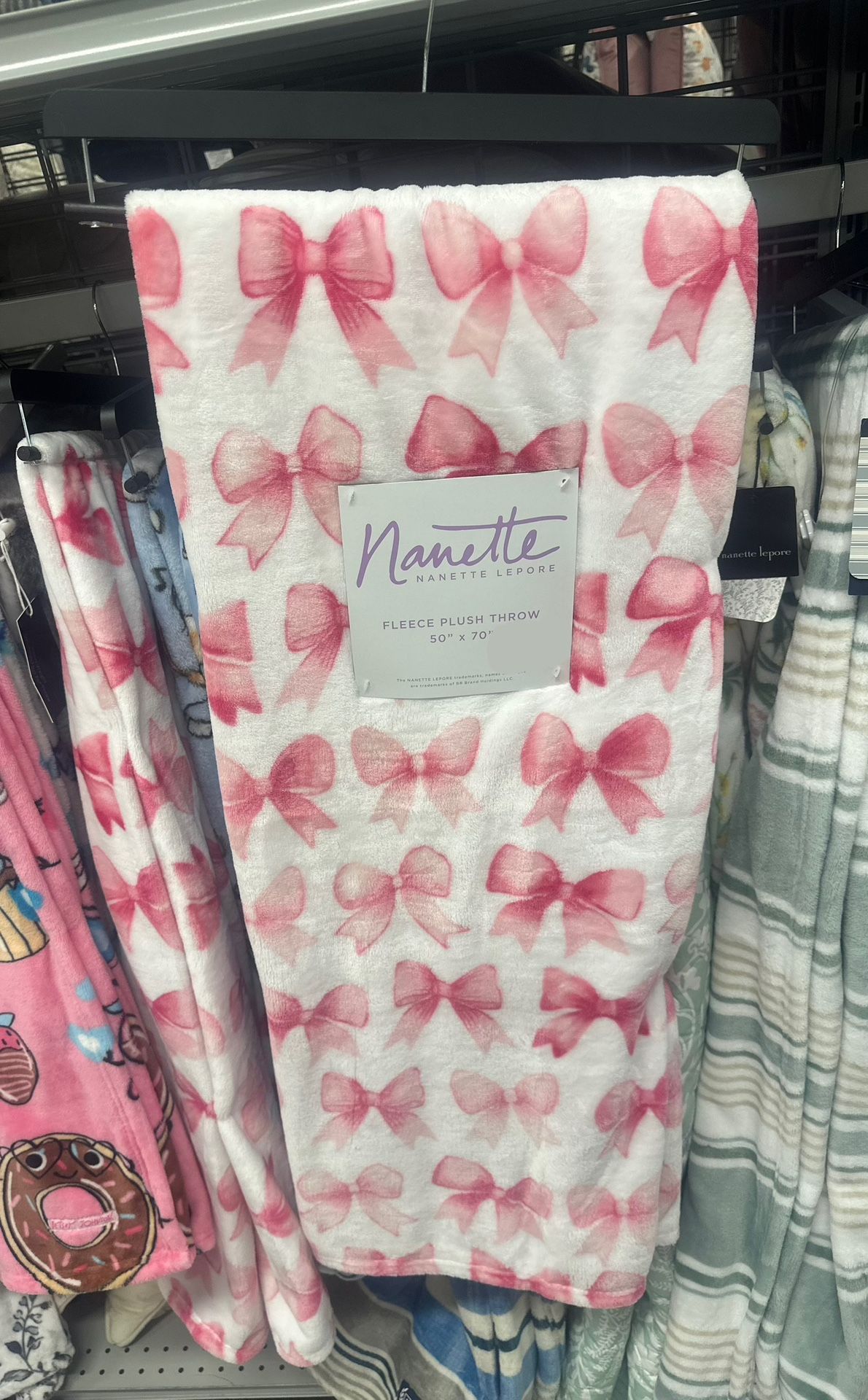 Nanette Lapore Pink Bow Plush Throw Blanket