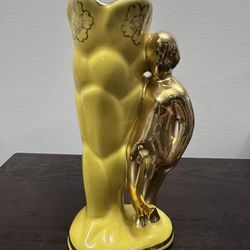 Vintage Gold And Yellow Vase With Woman