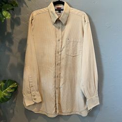 Vintage Tommy Hilfiger Gingham Shirt L Brown Plaid Button Down Preppy Academia Indie